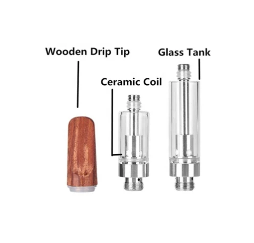 Tip de goteig de fusta Cartutx CBD de plata de plata, 510 cargol de fil de cargol Atomitzador amb bobina de ceràmica de 1,2ohm per a la caixa de bateries Mod & CBD/Pen de vape d’oli gruixut (d’un sol ús, 1,0 ml, sense nicotina)