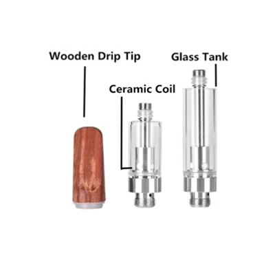 Tip de goteig de fusta Cartutx CBD de plata de plata, 510 cargol de fil de cargol Atomitzador amb bobina de ceràmica de 1,2ohm per a la caixa de bateries Mod & CBD/Pen de vape d’oli gruixut (d’un sol ús, 1,0 ml, sense nicotina)